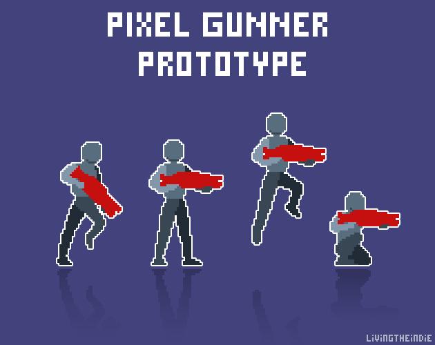 Pixel Gunner Prototype game asset. Includes various animations from running to jumping and sliding. 