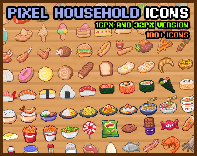pixel household icons game asset