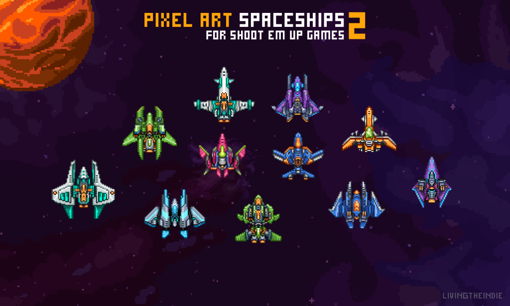 pixel art spaceships shmup game asset